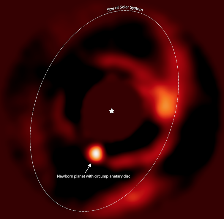 A disc of dust and gas found around a newborn planet could be the birthplace of moons