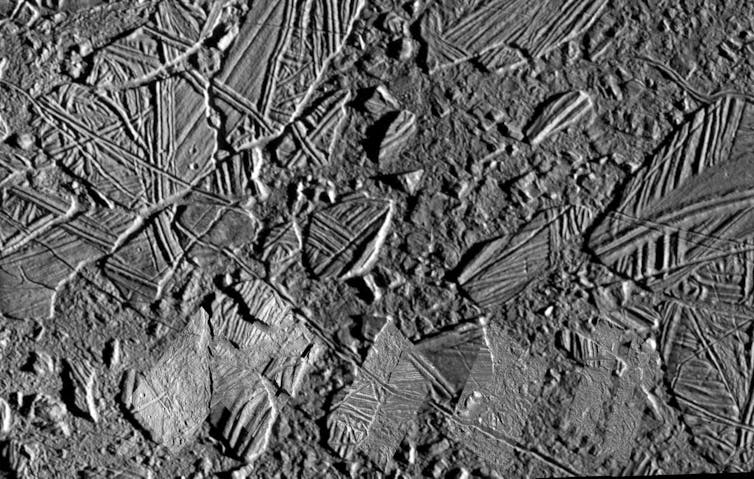 Chaos regions on Europa’s trailing hemisphere. NASA/JPL