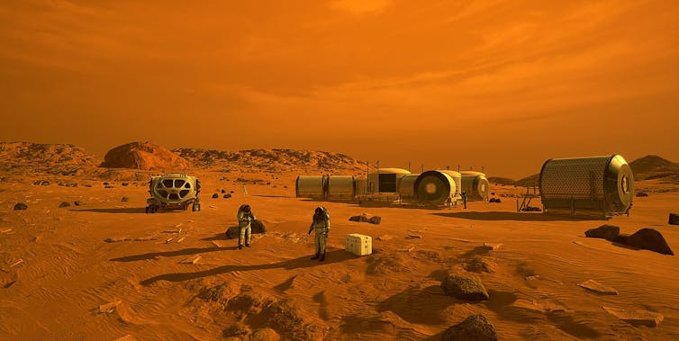 ARTIST'S RENDITION. Artist concept of settlement on Mars. NASA