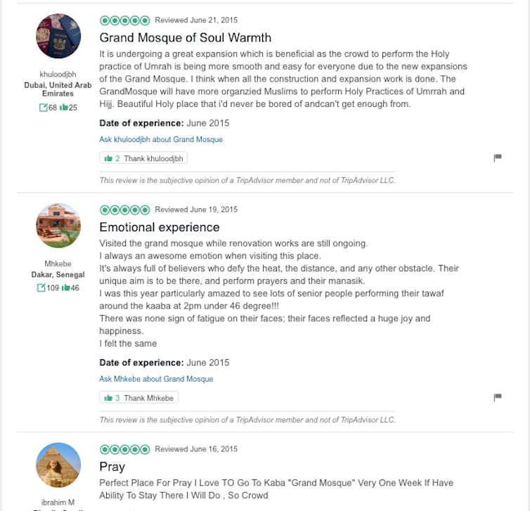 Everything in Mecca gets 5 stars — and online reviews of other holy sites are wildly inflated, too