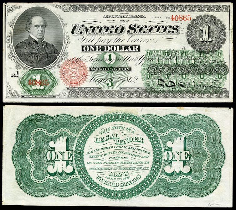 Billete verde del año 1862. | Wikimedia Commons