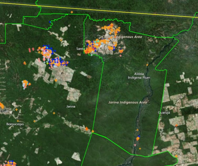 fire monitoring data for indigenous territory of Capoto Jarina