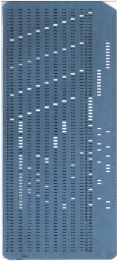 A blue IBM punch card. Image via Gwern/Wikimedia Commons