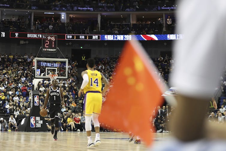 The Brooklyn Nets play against the Los Angeles Lakers during a preseason NBA game in Shanghai, China. AP Photo