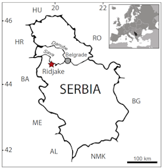 The village of Ridjake, western Serbia, where two fossil monkey teeth were found. Predrag Radović, Author provided