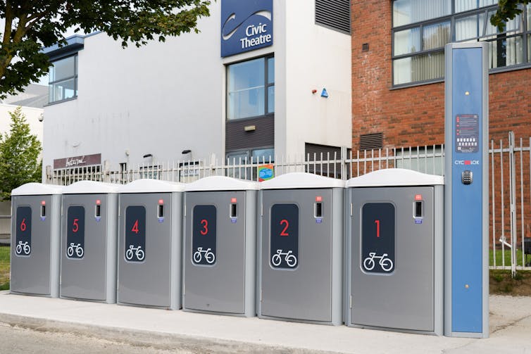 Bicycle lockers on the street Dublin