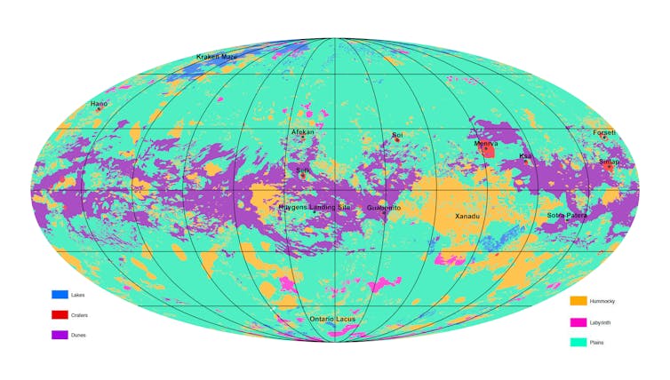 Global map of Titan’s major geomorphologic units. NASA/JPL/ASU, CC BY-SA