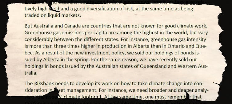 Climate change: why Sweden's central bank dumped Australian bonds