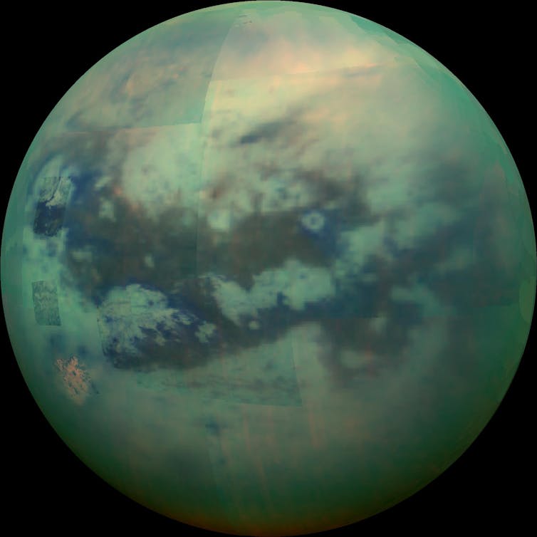 TITAN. Titan imaged in the near infrared by the Cassini orbiter on November 13, 2015. NASA/JPL/University of Arizona/University of Idaho 