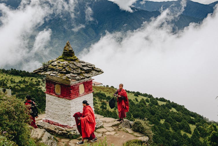 Teenage monks in the mountains in Bhutan