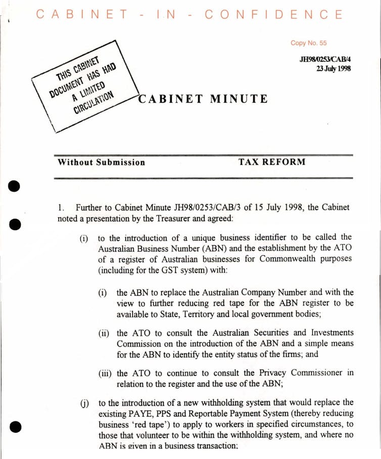 Cabinet papers 1998-99: how the GST became unstoppable