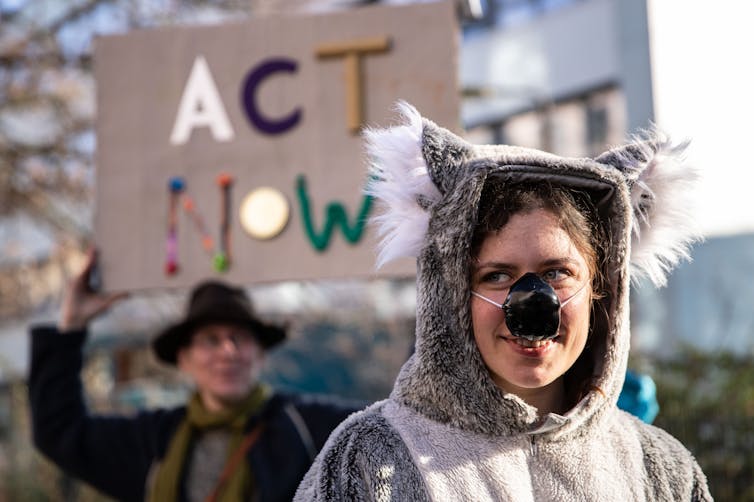 Outside Australian embassy in Berlin, Extinction Rebellion protests during recent bush fires.