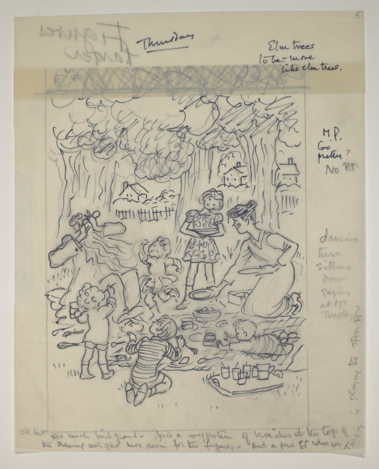 Notes over a drawing of the park