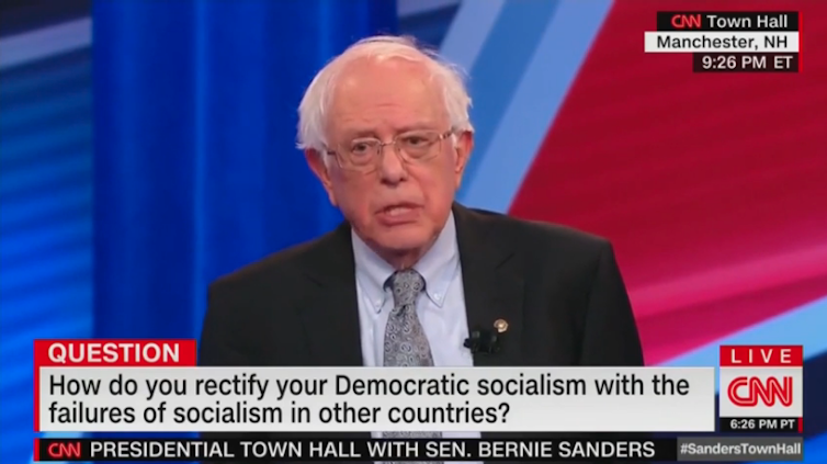 Bernie Sanders was asked at a CNN-sponsored town hall about socialism.