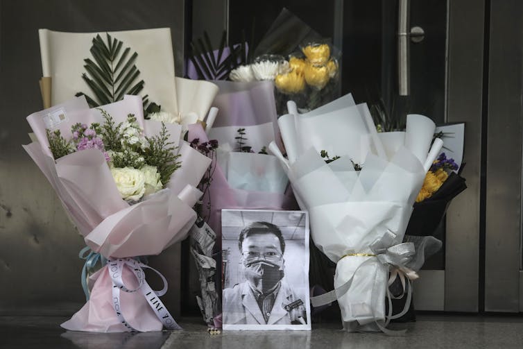 A memorial to the late Dr. Li Wenliang at Li’s hospital in Wuhan, China, Feb. 7, 2020. Getty Images