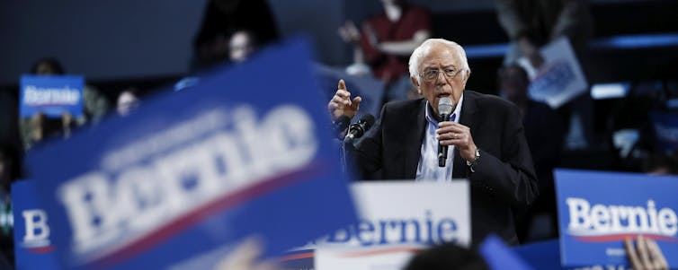 Democratic presidential candidate Sen. Bernie Sanders speaks during a campaign event in Spartanburg, S.C., on Feb. 27, 2020.