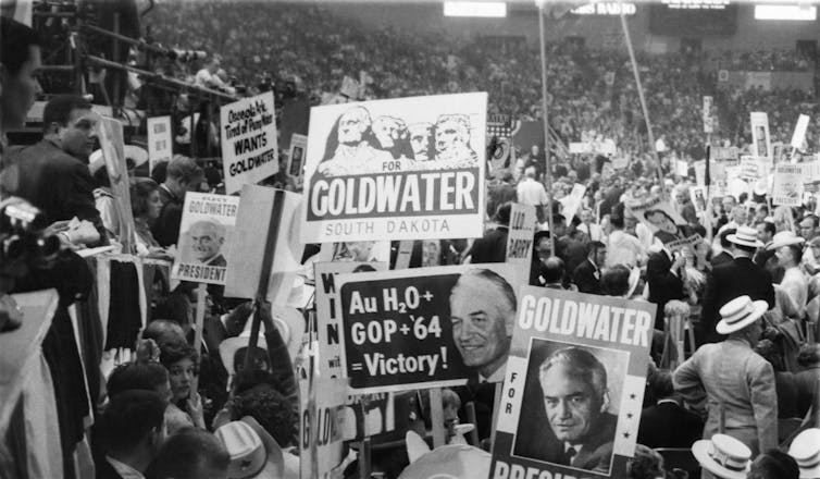 GOP presidential candidate Barry Goldwater’s supporters thought he’d win when an invisible army of conservatives would emerge on Election Day. They didn’t. Mickey Senko/CQ Roll Call via Getty Images