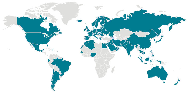 COVID-19 was first noticed in Wuhan, China, in late 2019 but quickly spread across the globe. This map shows all countries with confirmed cases on March 5, 2020. CDC