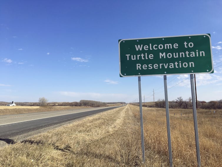 Welcome to Turtle Mountain Reservation highway sign