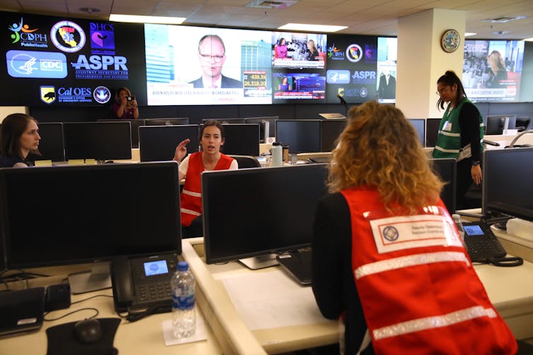 Workers staff the Medical Health and Coordination Center at the California Department of Public Health on Feb. 27, 2020 in Sacramento, California. Getty/Justin Sullivan