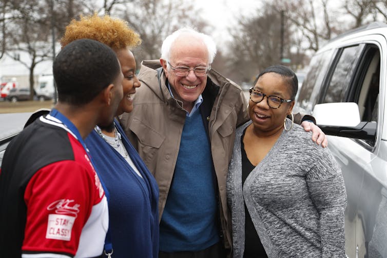 Sanders and supporters, photo