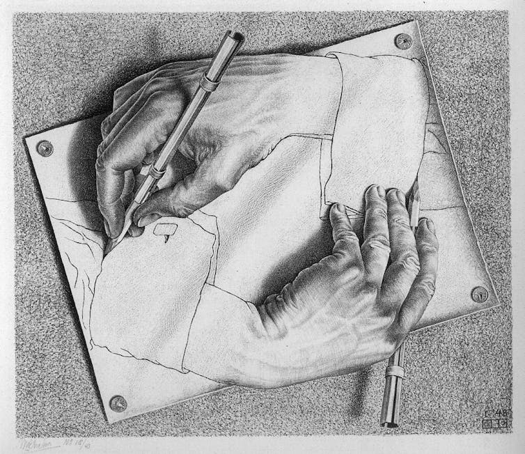 M. C. Escher, Drawing Hands (1948)