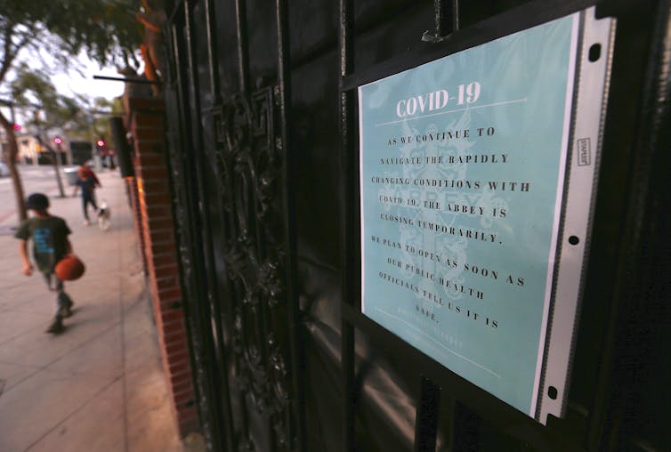 The Abbey, one of Los Angeles’ most famous gay bars, announces its temporary closure due to the coronavirus pandemic. Luis Sinco/Los Angeles Times via Getty Images The Abbey, one of Los Angeles’ most famous gay bars, announces its temporary closure due to the coronavirus pandemic. Luis Sinco/Los Angeles Times via Getty Images
