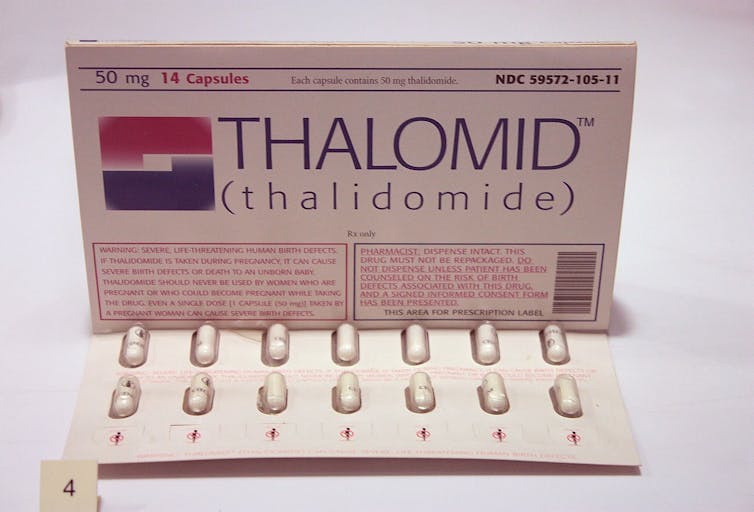 THALIDOMIDE. The drug was originally used to treat morning sickness in the late 1950s. Stephencdickson/ Wikimedia Commons, CC BY-SA