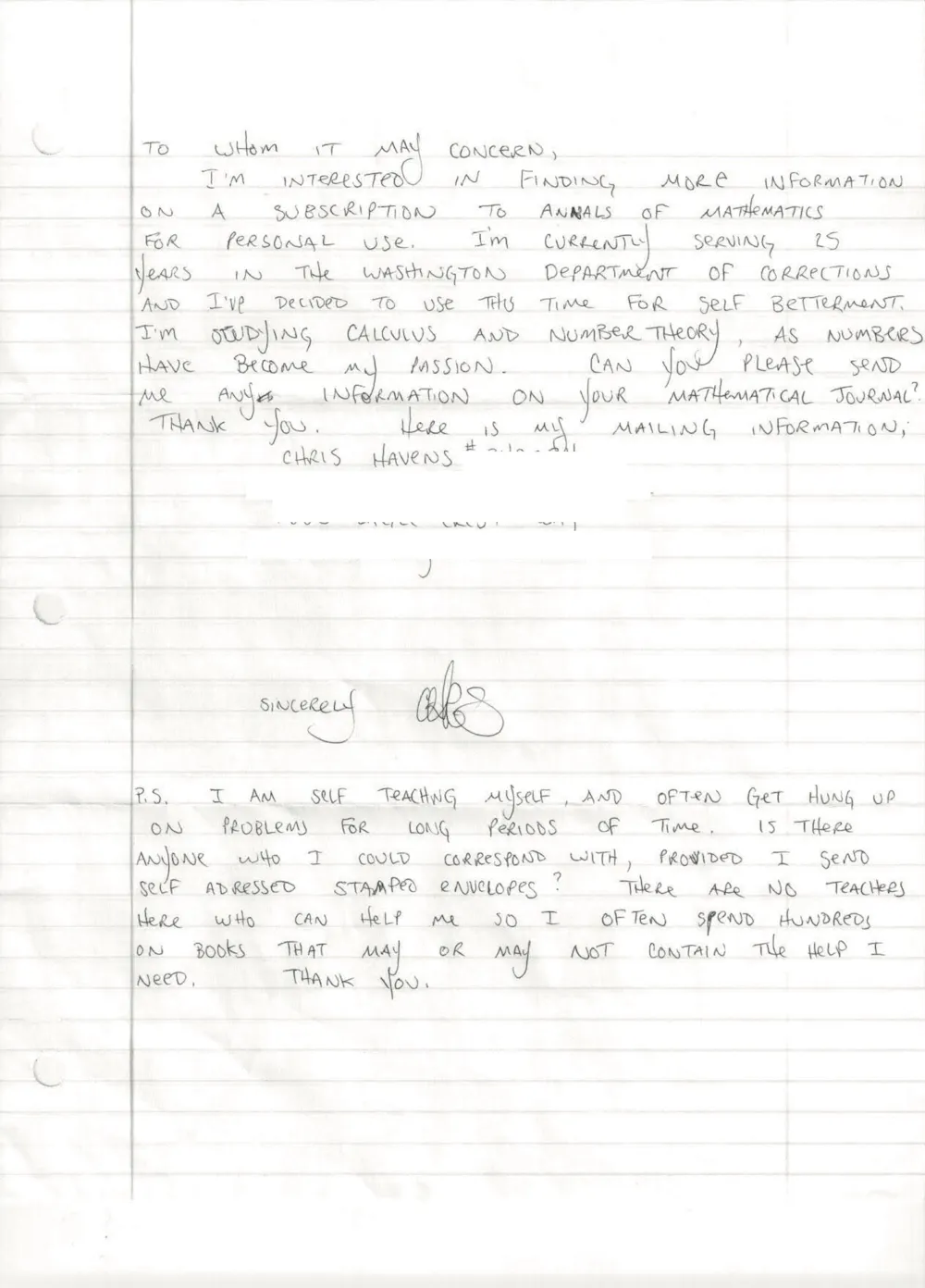 Math For Inmates An inmate’s love for math leads to new discoveries