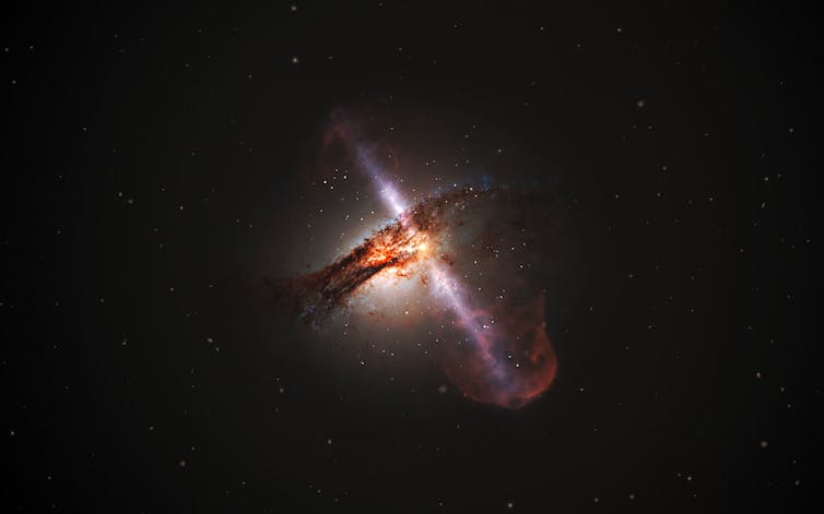 Experts solve the mystery of a giant X-shaped galaxy, with a monster black hole as its engine