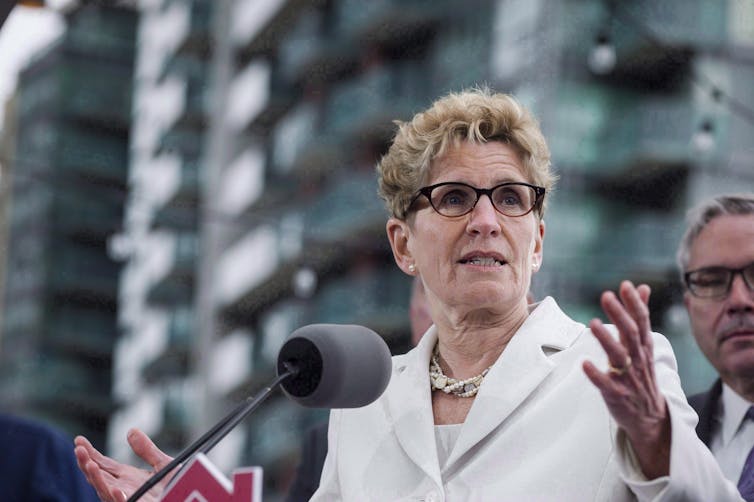 Former Ontario premier Kathleen Wynne brought in a basic income pilot project, but the experiment ended when her government was defeated in 2018. THE CANADIAN PRESS/Christopher Katsarov