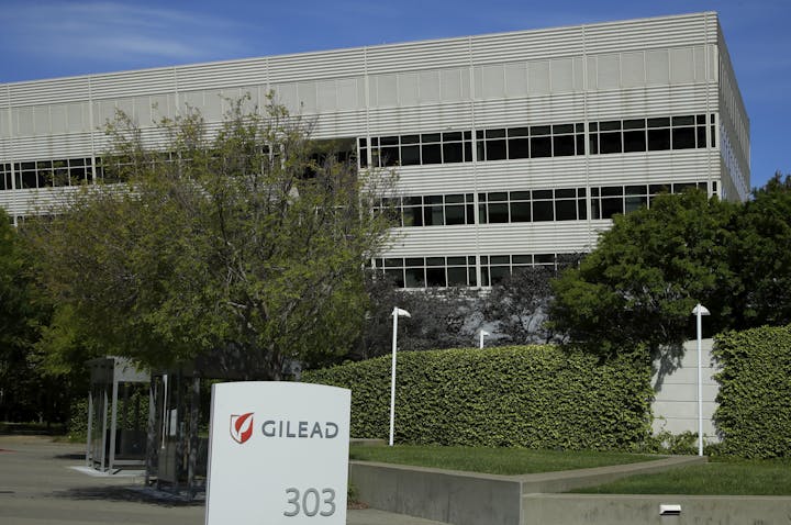  Headquarters of Gilead Sciences, makers of the antiviral drug remdesivir, are seen in April 2020, in Foster City, Calif.