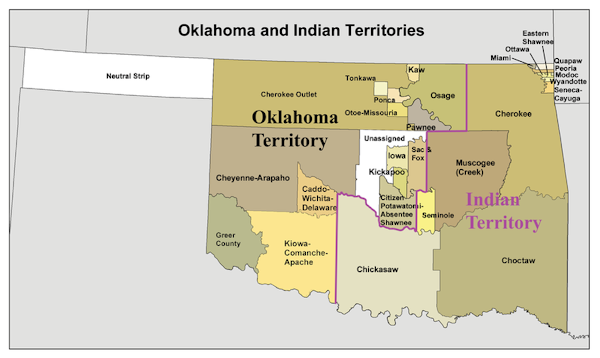 map of what is now Oklahoma depicting native land