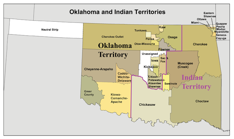 A map of a state with tribal areas marked.