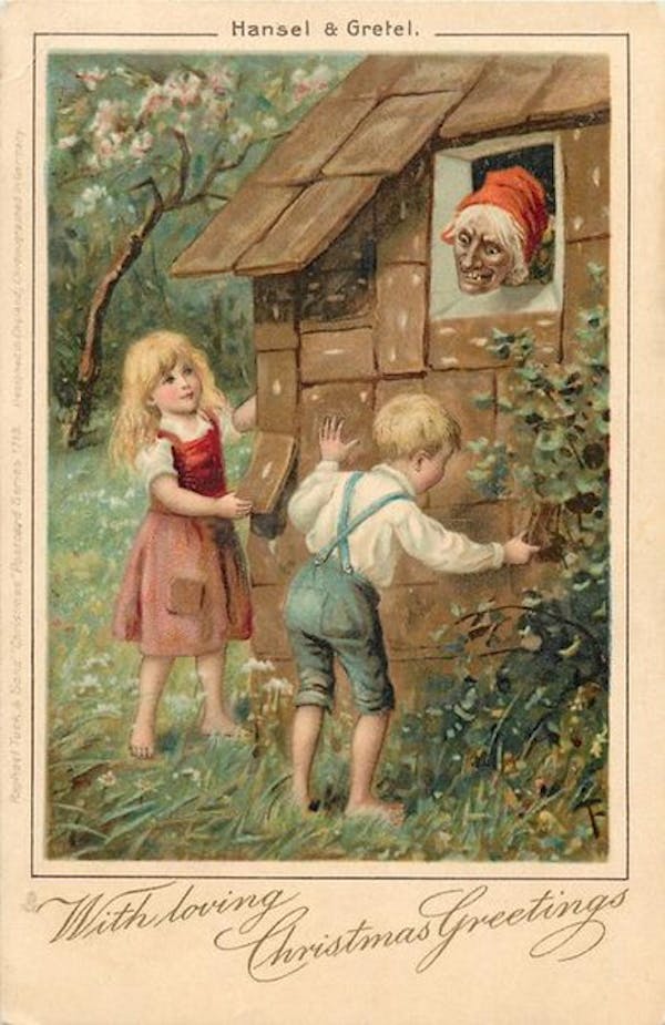 Eine alte illustrierte Postkarte.