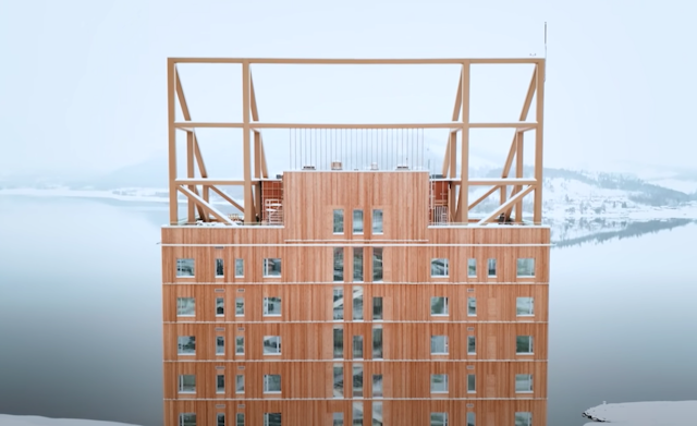Tall wooden building Mjøstårnet in Norway.