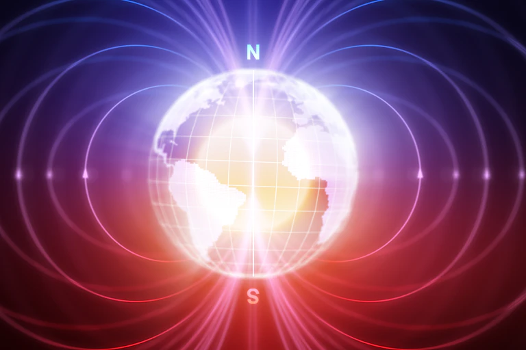 Abstract picture of Earth with magnetic field showing.