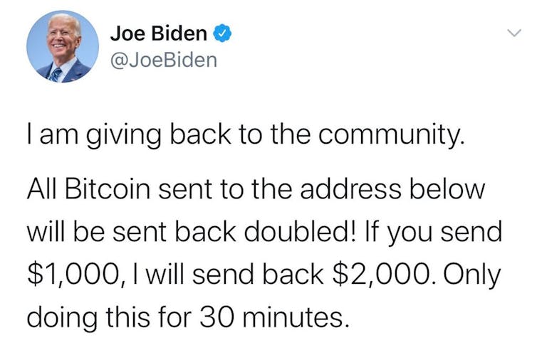 Screen shot of Joe Biden's hacked account.