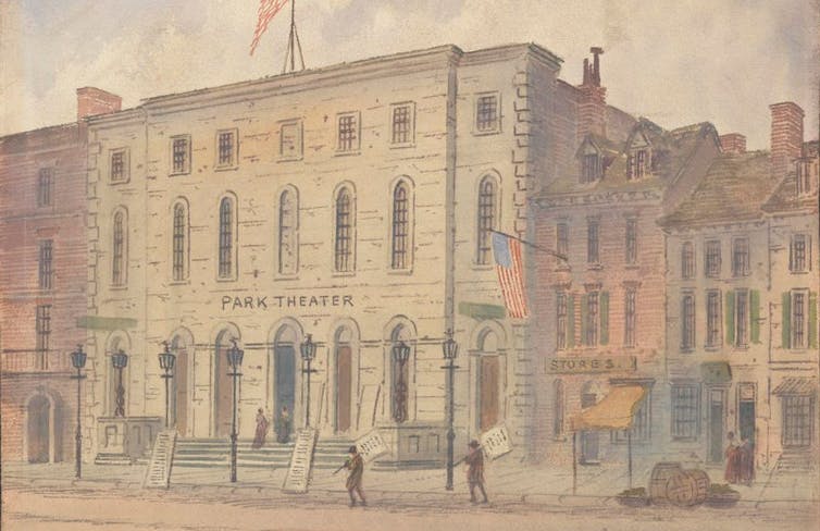 Park Theatre, New York, hacia 1840. Thomas Wakeman (1812-1878) / Museum of the City of New York