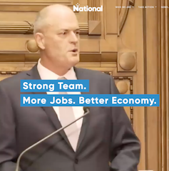 New Zealand politician Todd Muller pictured on his party's website.