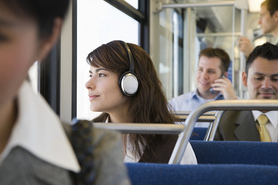 Listening to music while travelling.