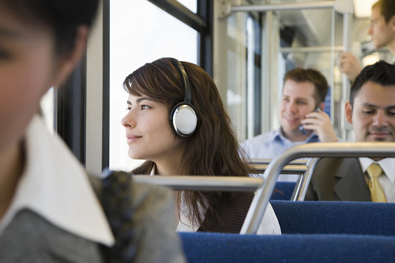 Listening to music while travelling.