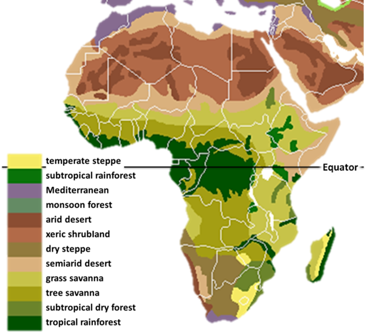 map of showing the different ecosystems across Africa
