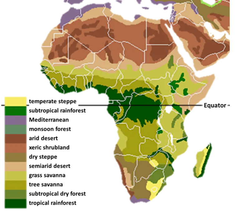 map of showing the different ecosystems across Africa