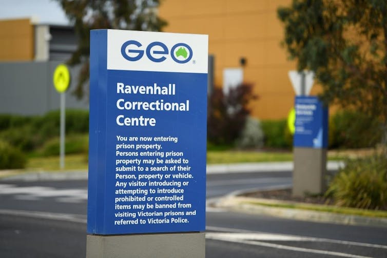 Sign outside Ravenhall Correctional Centre in Melbourne