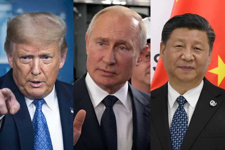 Donald Trump, Vladimir Putin, Xi Jinping and Boris Johnson