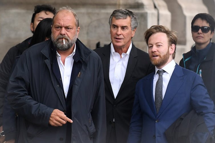 Jérome Cahuzac avec Eric Dupont-Moretti et Antoine Vey au procès