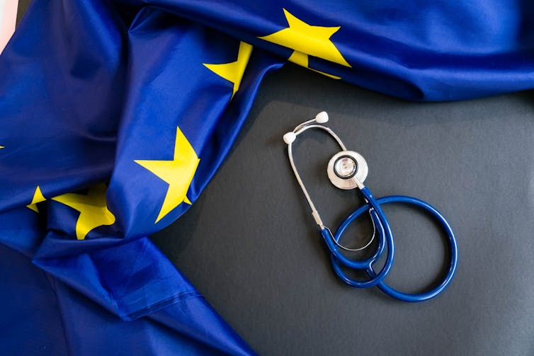 EU flag and stethoscope