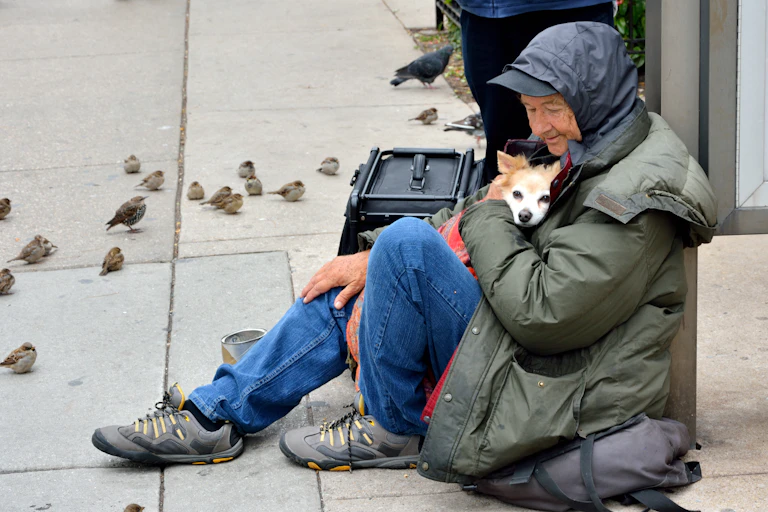 Homeless person with a dog