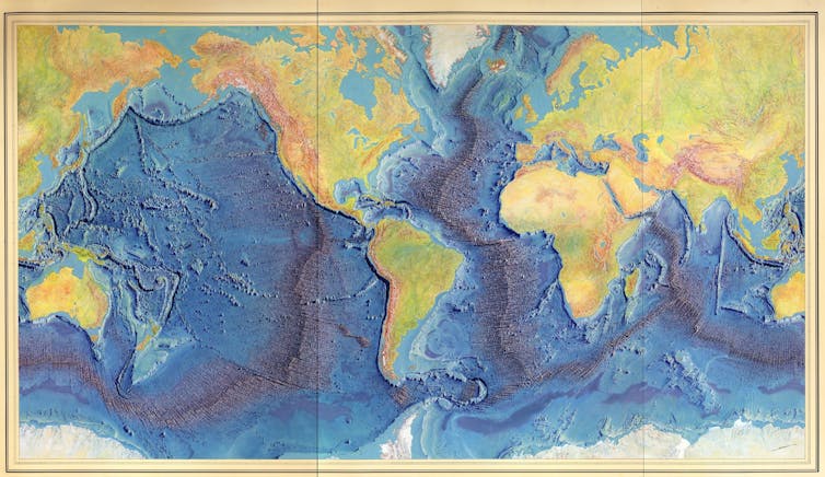 Map showing geographic features of world's oceans